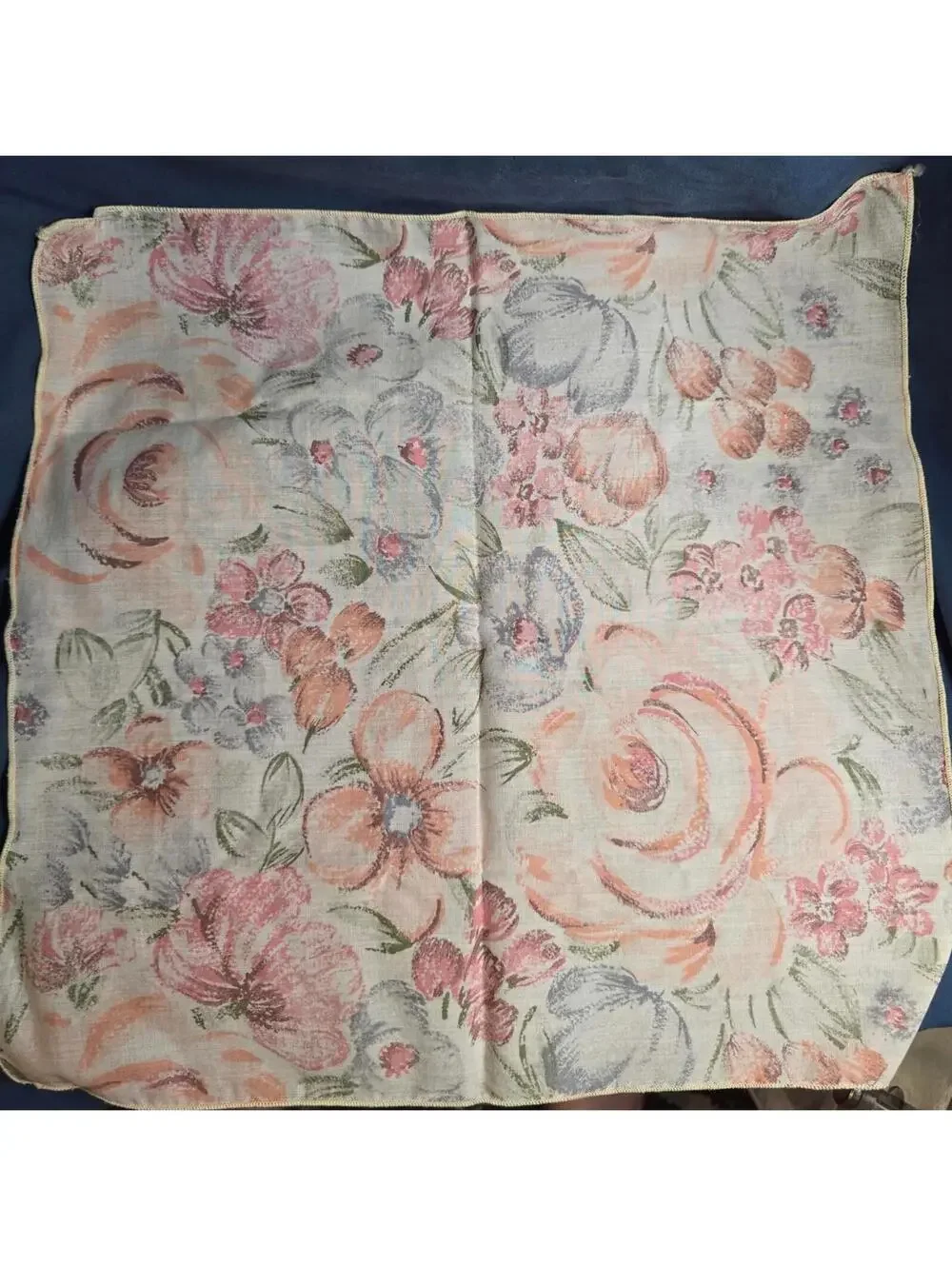 Vintage Set of 6 Floral Print Pink Blue Cotton Napkins